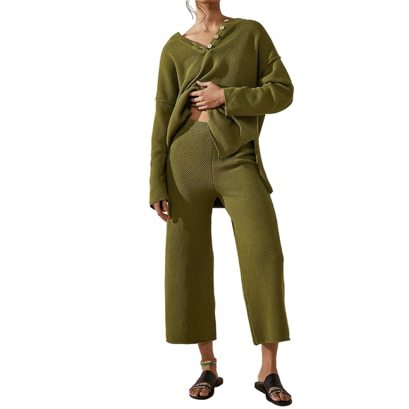 Free People Hailee Sweater & Pants Set NWT Giant Kelp Small - Picture 2 of 8